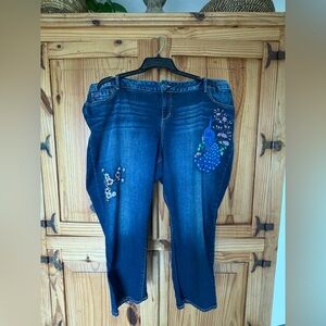 Plus Slink Crop Embroidered Blue Jeans